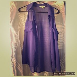 Purple button down sheer tank top blouse